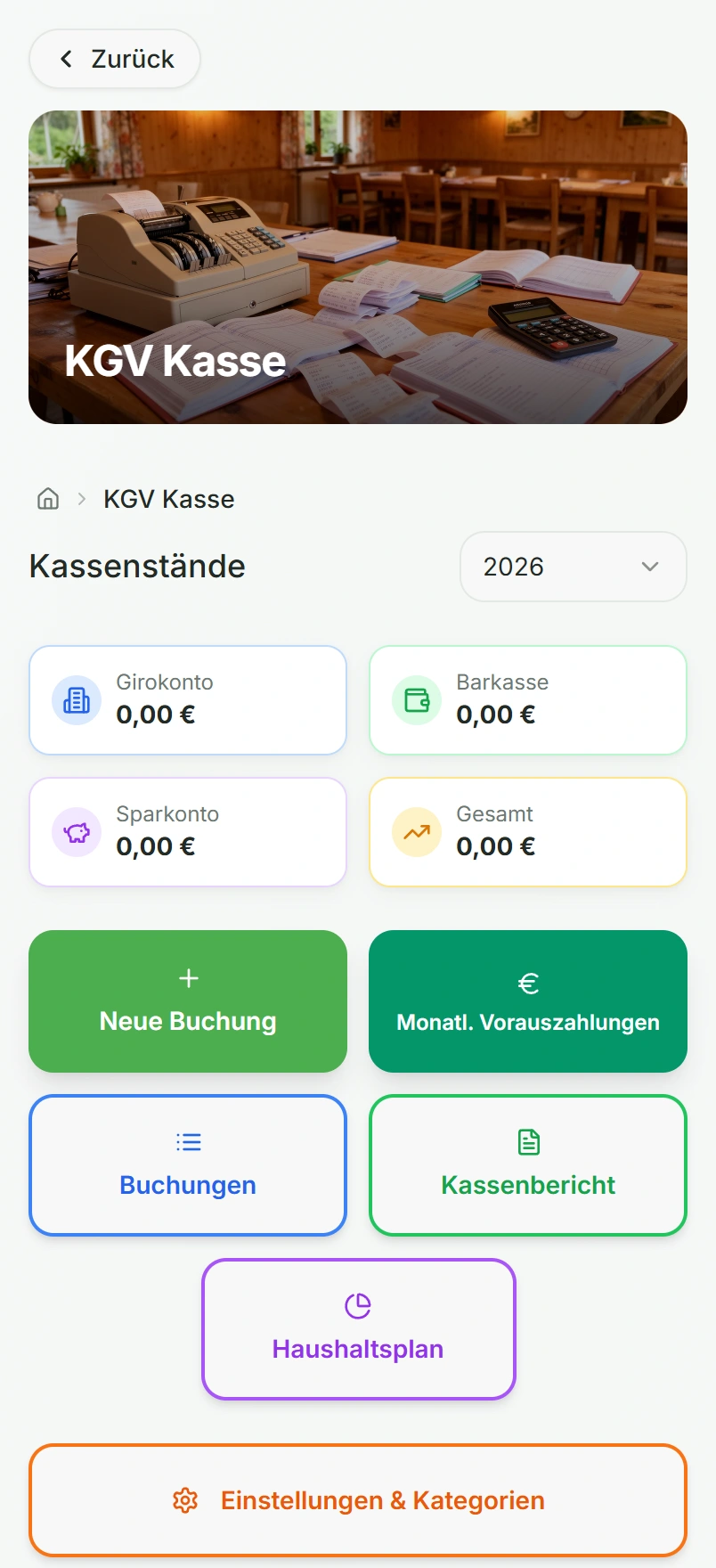 KGV Apps: Originalansicht der Vereinskasse